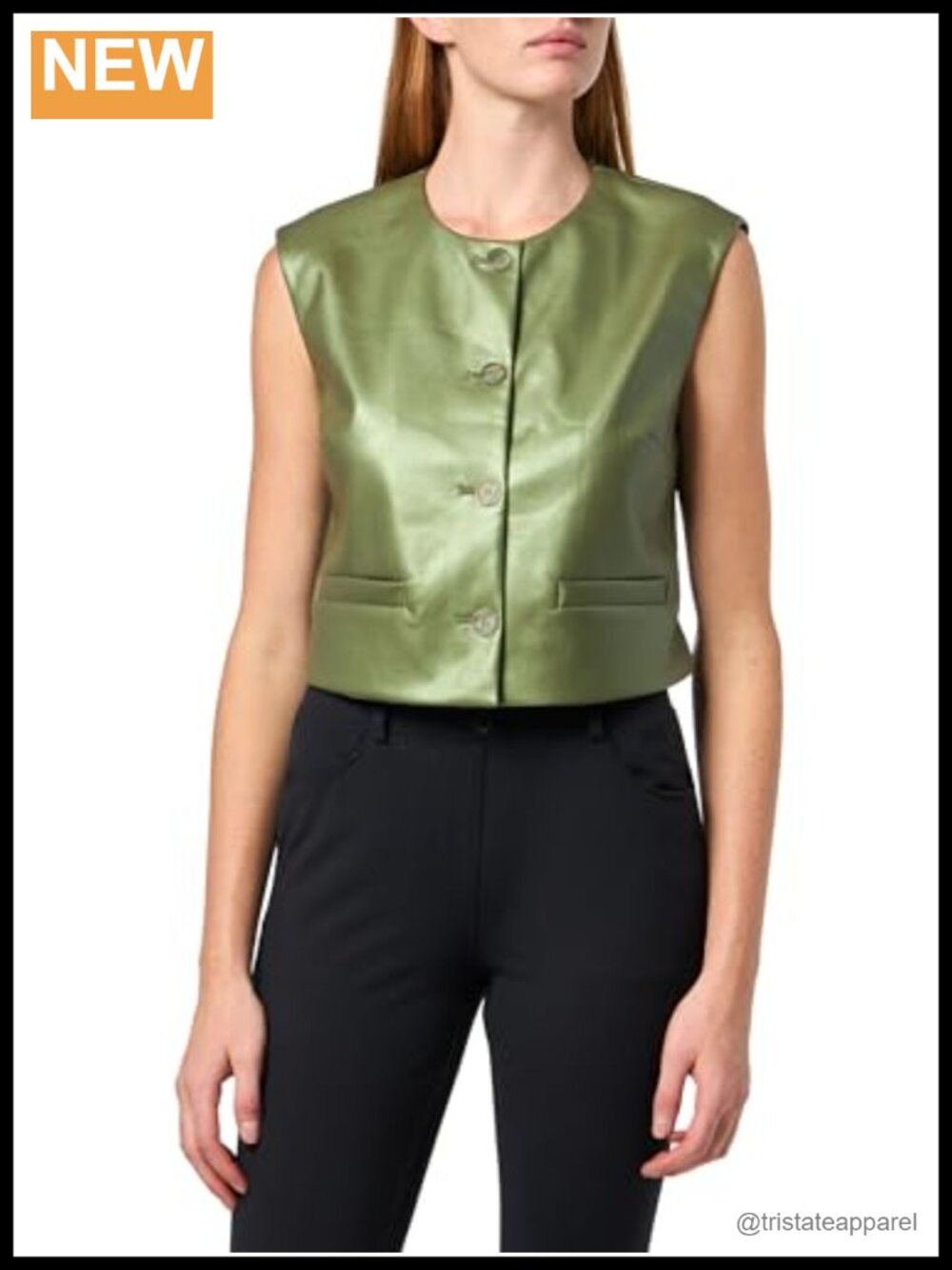 Metallic Pleather Four Button Boxy Vest
